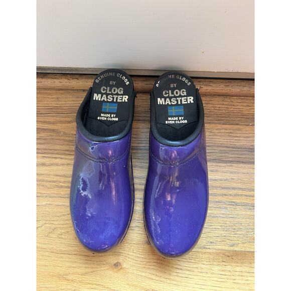 Vintage SVEN Clogs Clogmaster Wooden clogs size 35 women 5 Purple Patent Leather - Picture 2 of 9